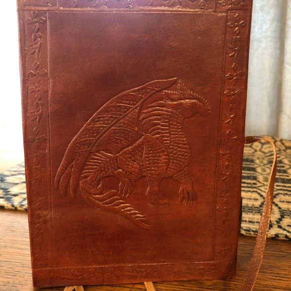 Leather Bound Handmade Journal Notebook Embossed Dragon Pulp - Picture 3 of 7